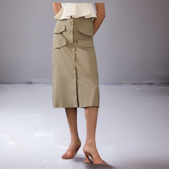 Anthropologie Dresses & Skirts - NWT Anthropologie x Mare Mare Linen Buttondown Utility Skirt in Khaki